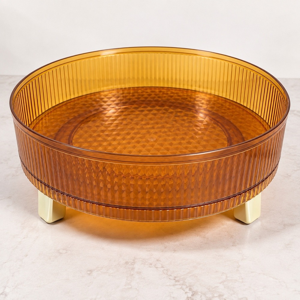 Vintage Amber Acrylic Spinning Lazy Susan Organizer Gold Feet Mid Century Modern